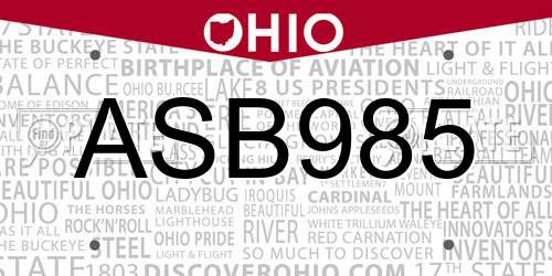 ASB985 Ohio License Plate
