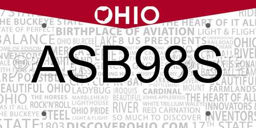 ASB98S Ohio License Plate