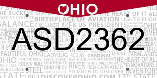 ASD2362 Ohio License Plate