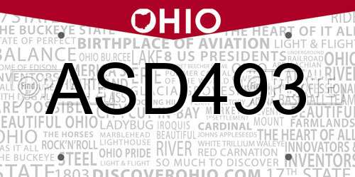 ASD493 Ohio License Plate