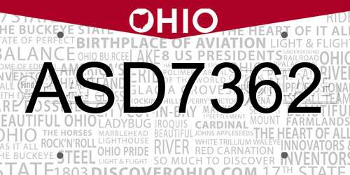 ASD7362 Ohio License Plate
