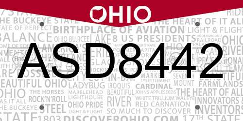 ASD8442 Ohio License Plate