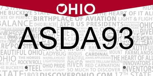 ASDA93 Ohio License Plate