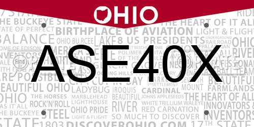 ASE40X Ohio License Plate