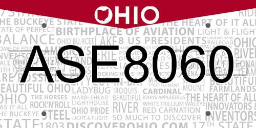 ASE8060 Ohio License Plate