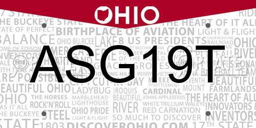 ASG19T Ohio License Plate