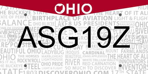 ASG19Z Ohio License Plate