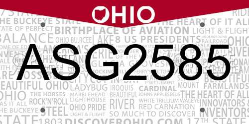 ASG2585 Ohio License Plate