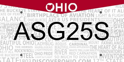 ASG25S Ohio License Plate