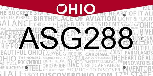ASG288 Ohio License Plate