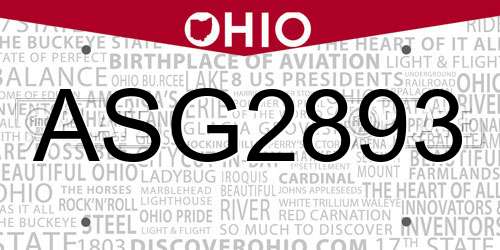 ASG2893 Ohio License Plate
