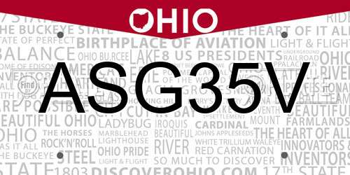 ASG35V Ohio License Plate