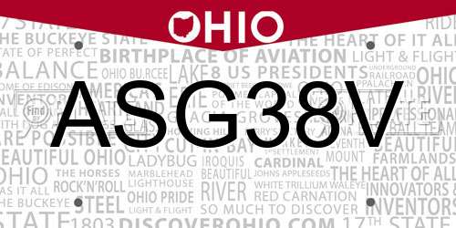 ASG38V Ohio License Plate