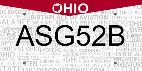 ASG52B Ohio License Plate