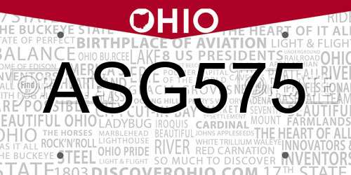 ASG575 Ohio License Plate