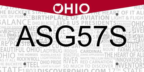 ASG57S Ohio License Plate