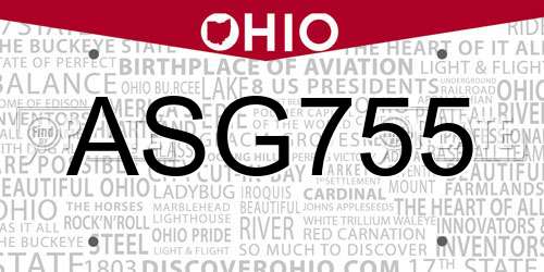 ASG755 Ohio License Plate