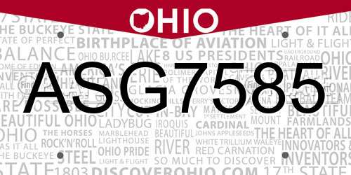 ASG7585 Ohio License Plate