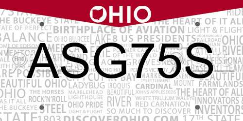 ASG75S Ohio License Plate