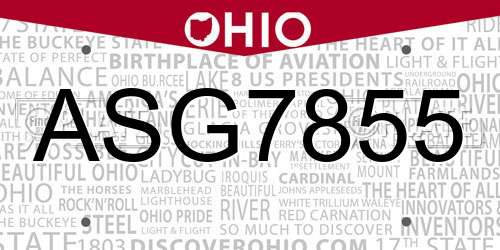 ASG7855 Ohio License Plate