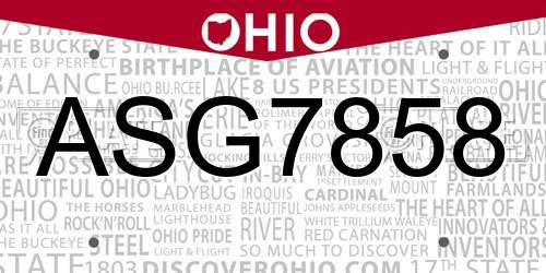 ASG7858 Ohio License Plate