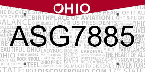 ASG7885 Ohio License Plate