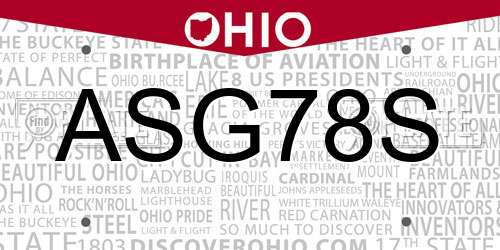 ASG78S Ohio License Plate