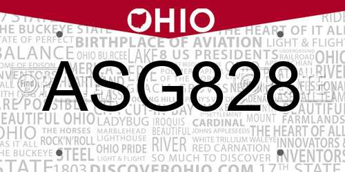 ASG828 Ohio License Plate