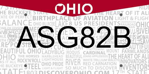 ASG82B Ohio License Plate