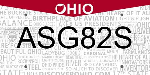 ASG82S Ohio License Plate