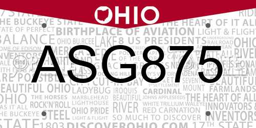 ASG875 Ohio License Plate