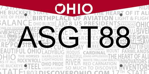 ASGT88 Ohio License Plate