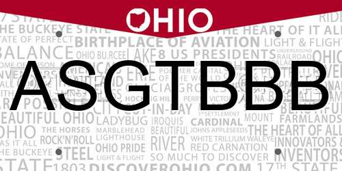 ASGTBBB Ohio License Plate