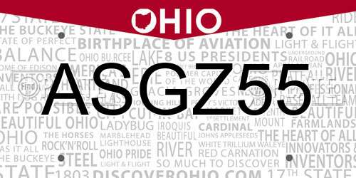 ASGZ55 Ohio License Plate