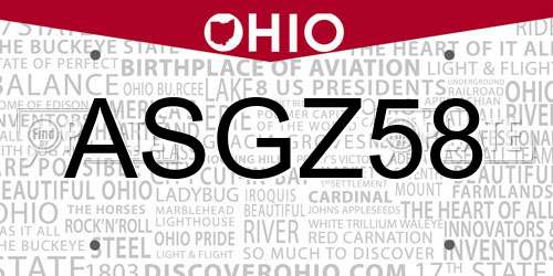 ASGZ58 Ohio License Plate