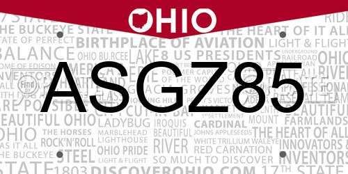 ASGZ85 Ohio License Plate