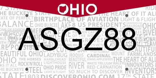 ASGZ88 Ohio License Plate