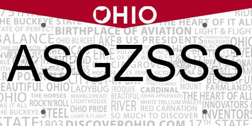 ASGZSSS Ohio License Plate