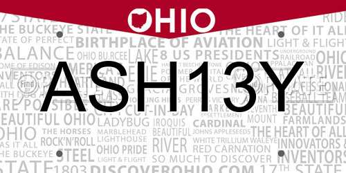 ASH13Y Ohio License Plate