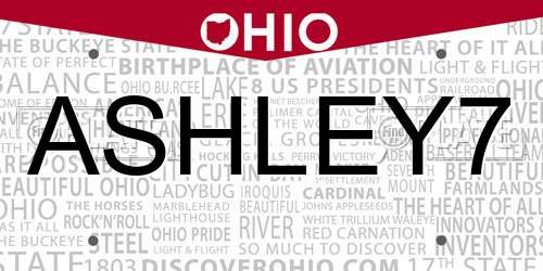 ASHLEY7 Ohio License Plate
