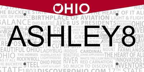 ASHLEY8 Ohio License Plate