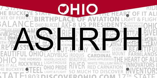 ASHRPH Ohio License Plate