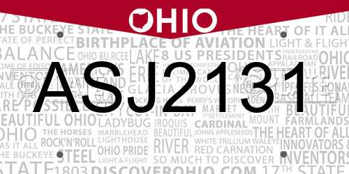 ASJ2131 Ohio License Plate