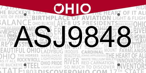 ASJ9848 Ohio License Plate