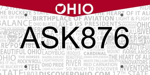 ASK876 Ohio License Plate