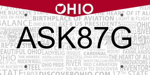 ASK87G Ohio License Plate