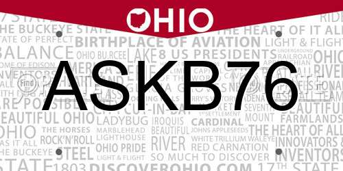 ASKB76 Ohio License Plate