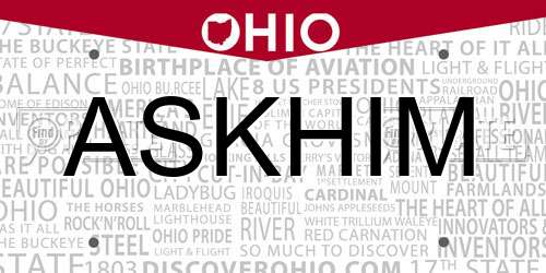 ASKHIM Ohio License Plate