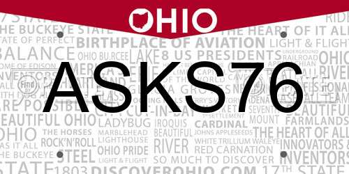 ASKS76 Ohio License Plate