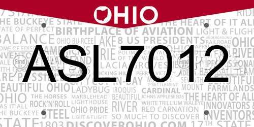 ASL7012 Ohio License Plate